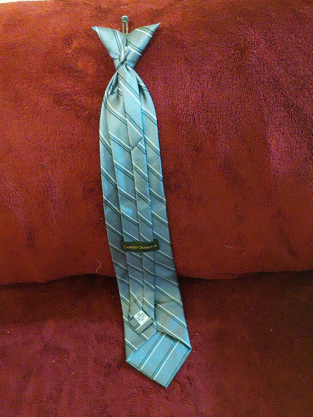 Men's Gray And White Stripe Clip On Tie